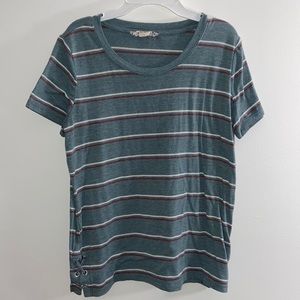 Turquoise, Purple and White Striped Basic Top